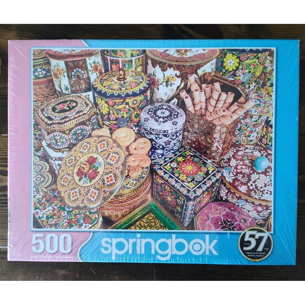 Jigsaw Puzzle Cookie Tins 500 Piece Springbok Sealed New in Box 18 X 23.5 Inches